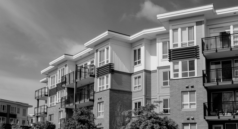 Exterior shot of an apartment complex.