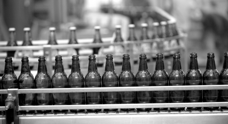 Beer Bottles on a conveyer belt.