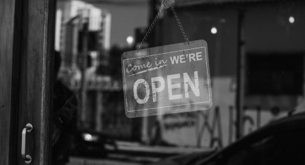Open for business sign.