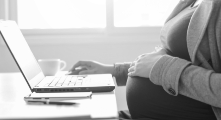 Pregnant Woman Is Working On Computer Laptop And Mobile Phone, Business