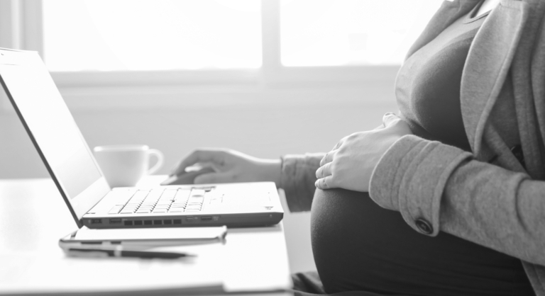 Pregnant Woman Is Working On Computer Laptop And Mobile Phone, Business