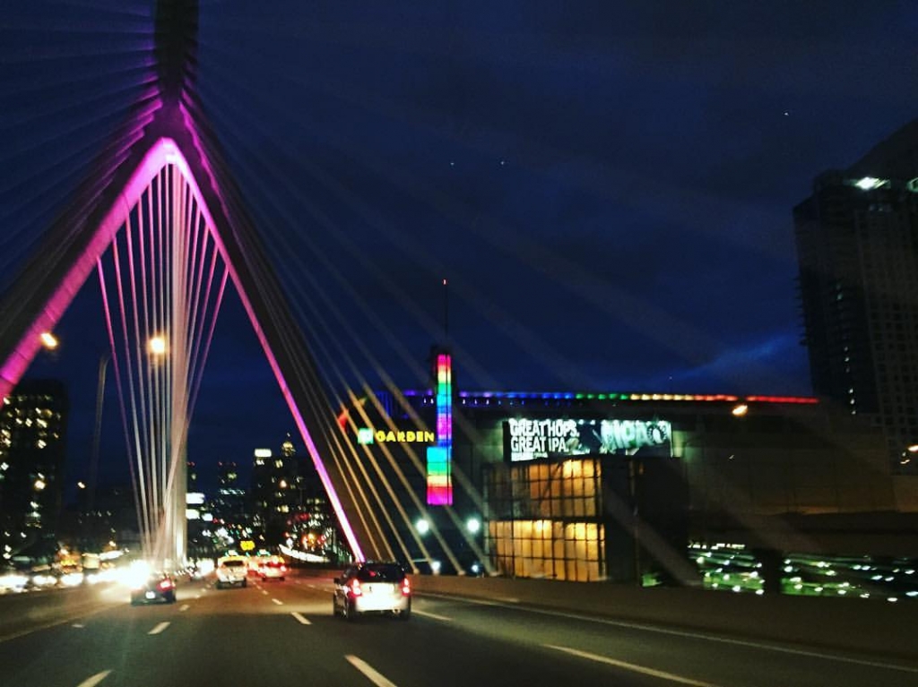 The Zakim Bridge and TD Garden in Boston were lit in support of the victims of the Pulse Nightclub tragedy. Image by Juan Carlos Consulting, LLC