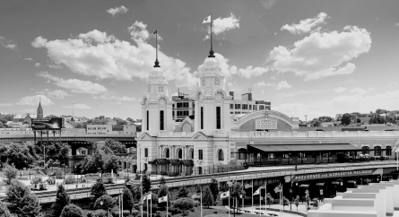 Exterior shot of Union Station in Worcester, MA.