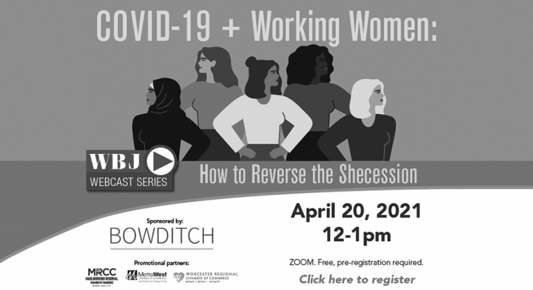 Covid-19 and Working Women: How to Reverse the Shecession webinar promotional image. Illustration of five diverse women.