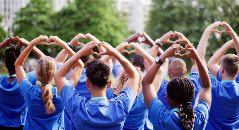Diverse Young Charity Group Making Hearts