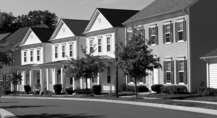 A row of houses in a suburban neighborhood.